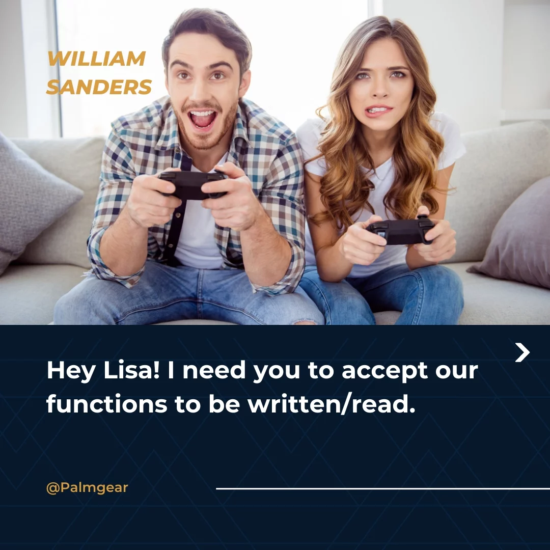 Hey Lisa! I need you to accept our functions to be written/read.