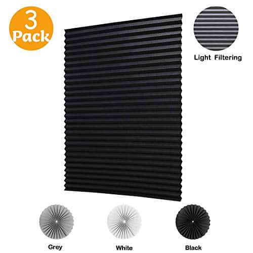 LUCKUP 3 Pack Cordless Light Filtering Pleated Fabric Shade
