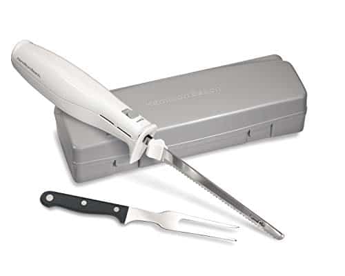 Hamilton Beach 74250R Electric Knife With Storage Case And Serving Fork, White