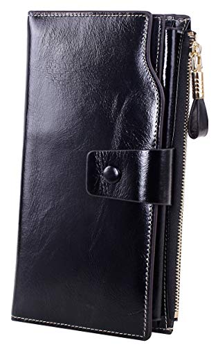 Obosoyo Women's Large Capacity Luxury Wax Genuine Leather Wallet